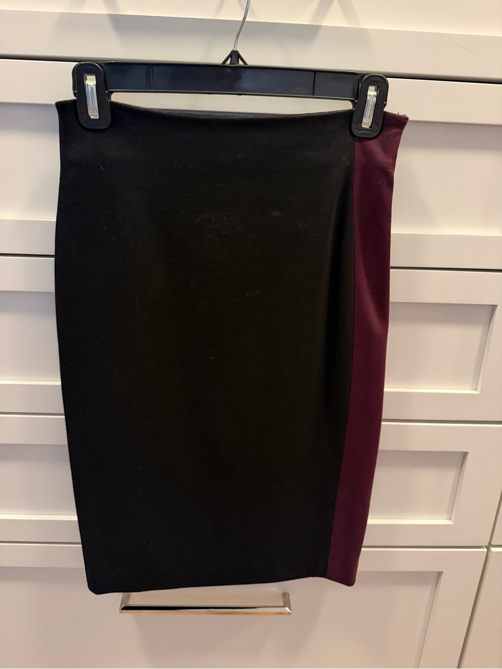 Diane Von Furstenberg Black Pencil Skirt with Burgundy Side Panel